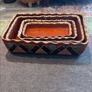 Vintage Mexican redware pottery dish set - 4 piece